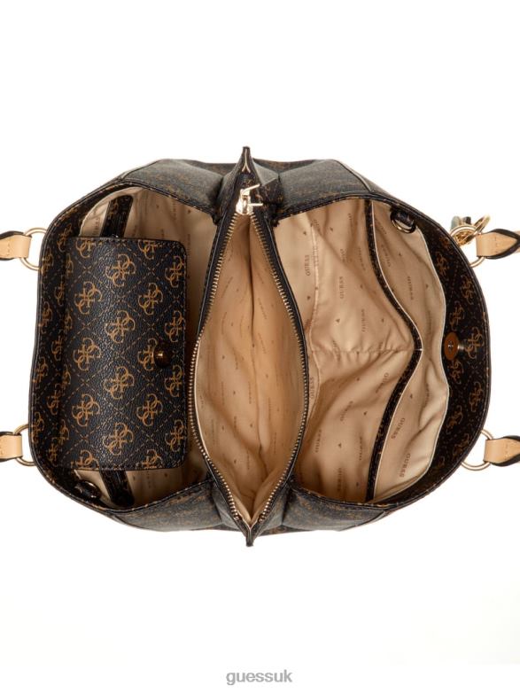 GUESS Women Noelle Quattro G Girlfriend Satchel Brown Multi Bags V28V63234