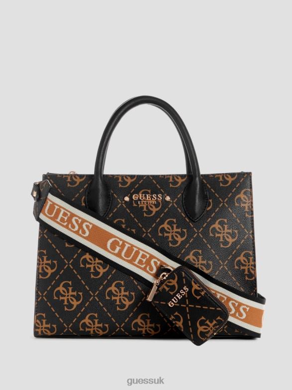 GUESS Women Rea Quattro G High Society Satchel Brown Multi Bags V28V62843