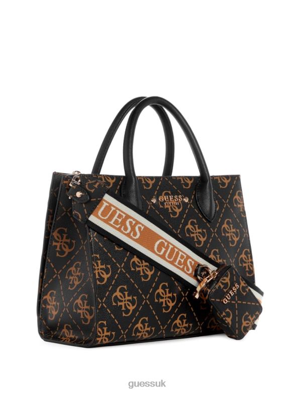 GUESS Women Rea Quattro G High Society Satchel Brown Multi Bags V28V62843