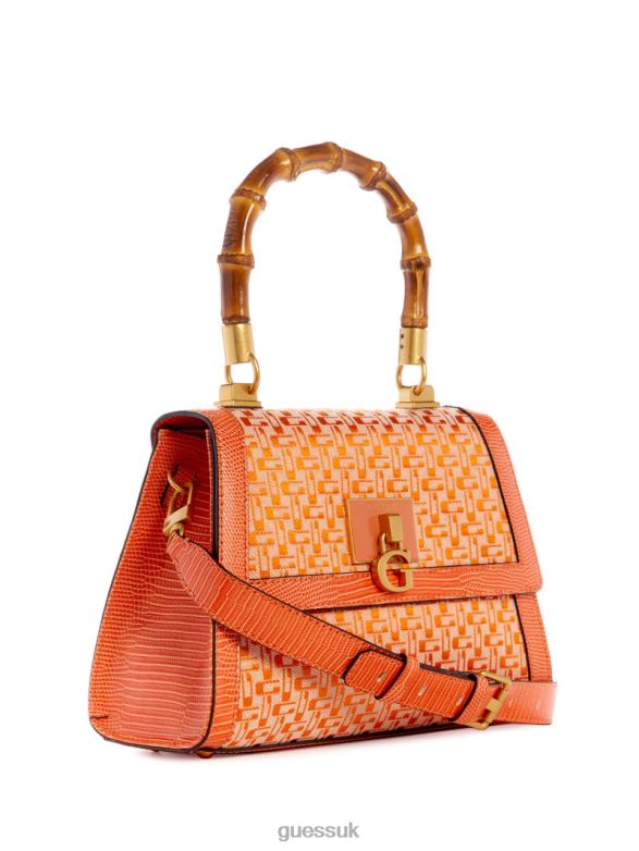 GUESS Women Stephi Bamboo Fold-Over Satchel Orange Logo Bags V28V62768