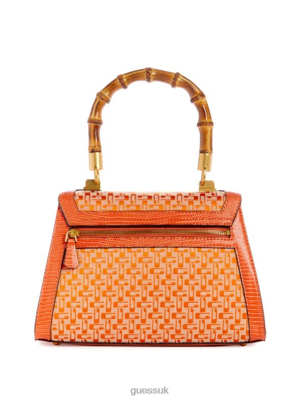 GUESS Women Stephi Bamboo Fold-Over Satchel Orange Logo Bags V28V62768