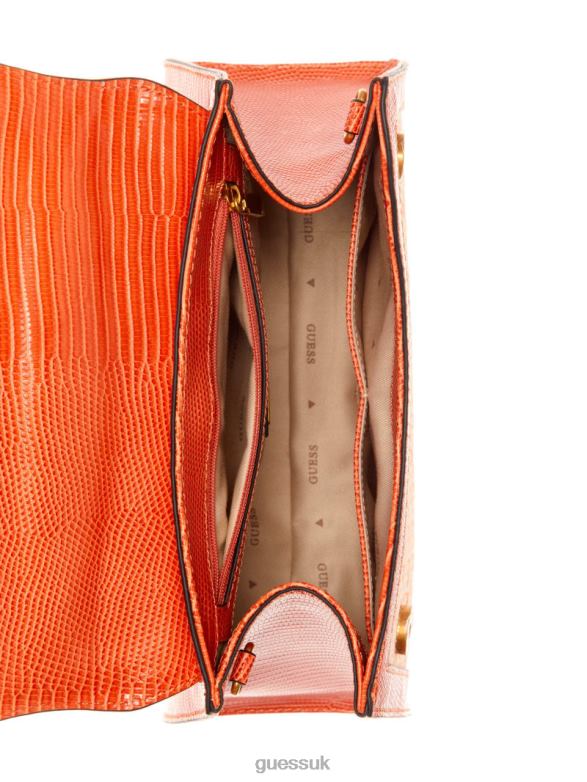 GUESS Women Stephi Bamboo Fold-Over Satchel Orange Logo Bags V28V62768