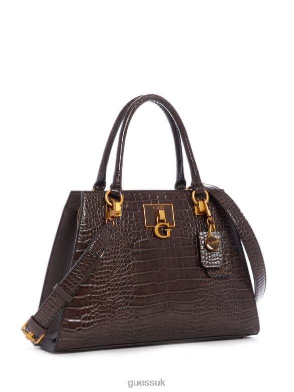 GUESS Women Stephi Croc Girlfriend Satchel Espresso Bags V28V63293