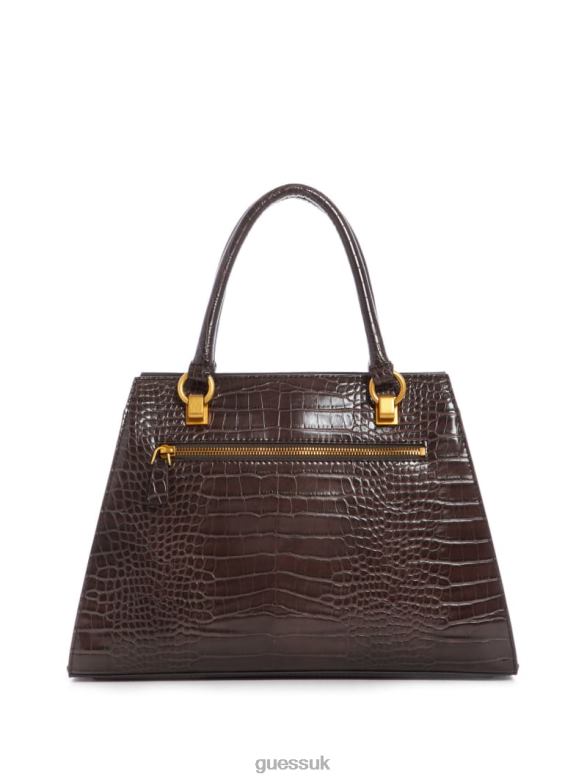 GUESS Women Stephi Croc Girlfriend Satchel Espresso Bags V28V63293
