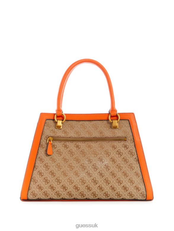GUESS Women Stephi Jacquard Logo Girlfriend Satchel Latte Logo/Orange Bags V28V62980