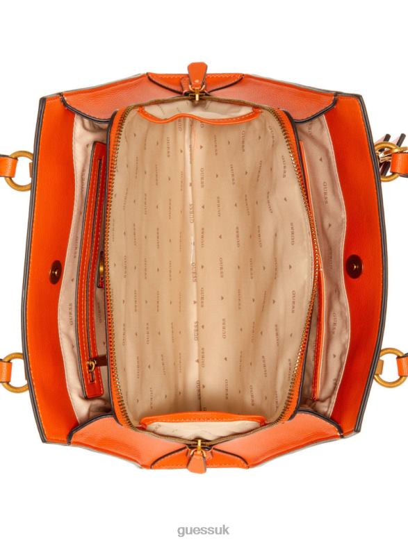 GUESS Women Stephi Jacquard Logo Girlfriend Satchel Latte Logo/Orange Bags V28V62980