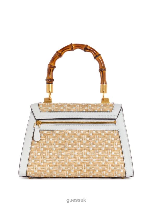 GUESS Women Stephi Straw Logo Bamboo Fold-Over Satchel White Multi Bags V28V62765