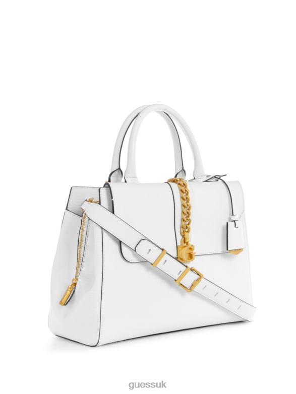 GUESS Women Tiberia Society Satchel White Multi Bags V28V62951