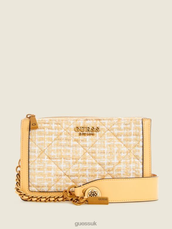 GUESS Women Abey Tweed Multi-Compartment Shoulder Bag Light/Pastel Yellow Bags V28V62969