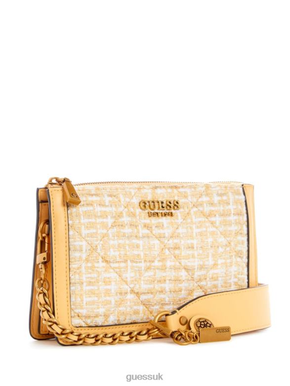 GUESS Women Abey Tweed Multi-Compartment Shoulder Bag Light/Pastel Yellow Bags V28V62969