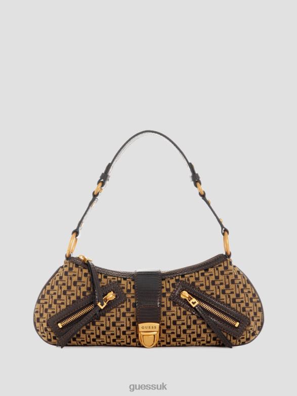 GUESS Women Belle Vintage Zip-Top Shoulder Bag Brown Multi Bags V28V63041