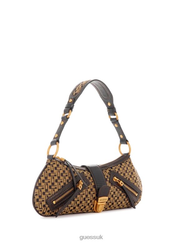 GUESS Women Belle Vintage Zip-Top Shoulder Bag Brown Multi Bags V28V63041