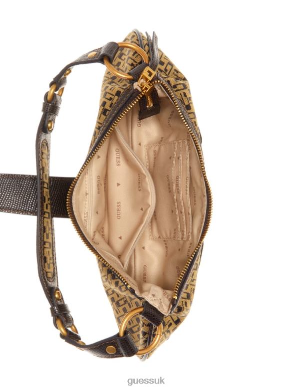 GUESS Women Belle Vintage Zip-Top Shoulder Bag Brown Multi Bags V28V63041