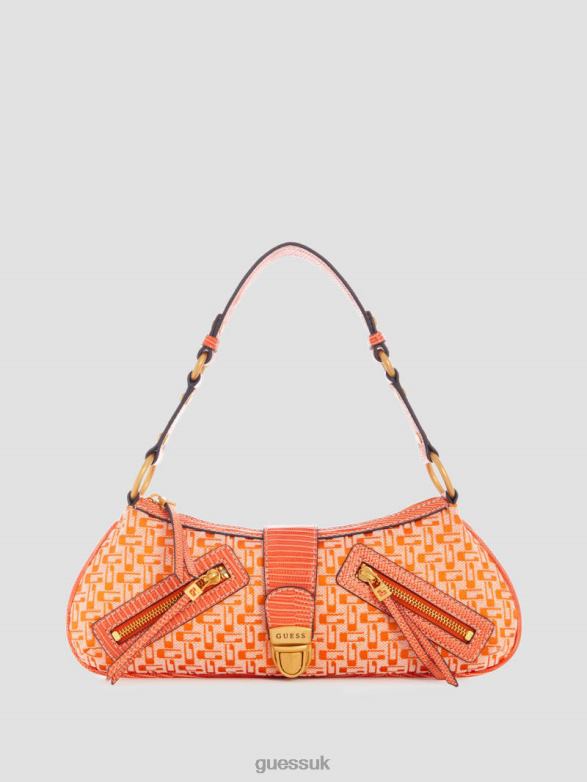 GUESS Women Belle Vintage Zip-Top Shoulder Bag Orange Logo Bags V28V63001