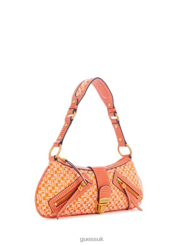 GUESS Women Belle Vintage Zip-Top Shoulder Bag Orange Logo Bags V28V63001