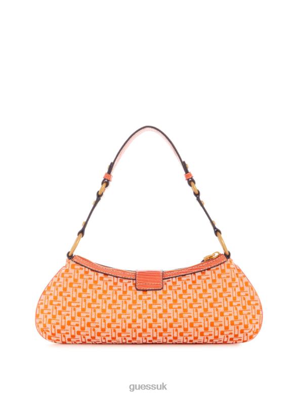 GUESS Women Belle Vintage Zip-Top Shoulder Bag Orange Logo Bags V28V63001