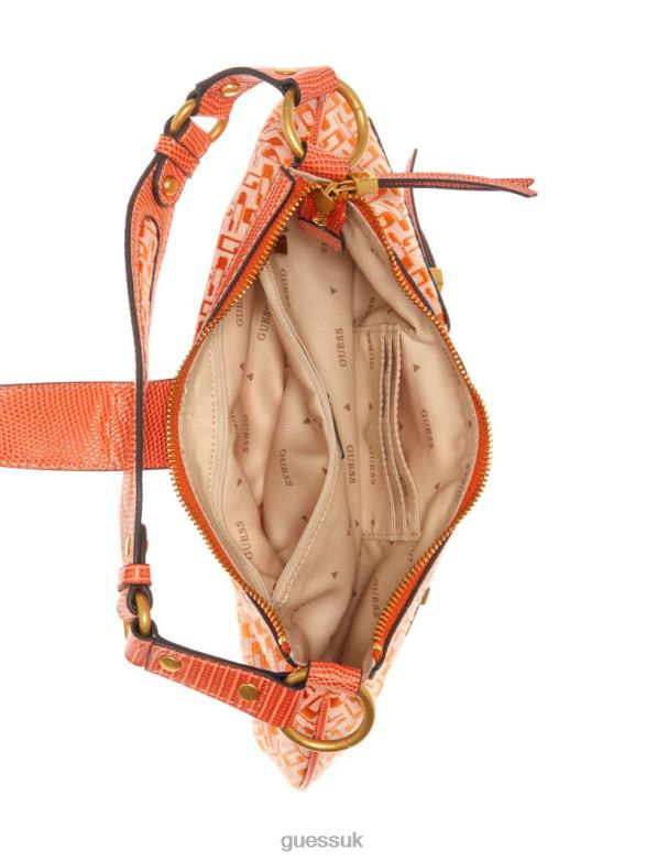 GUESS Women Belle Vintage Zip-Top Shoulder Bag Orange Logo Bags V28V63001