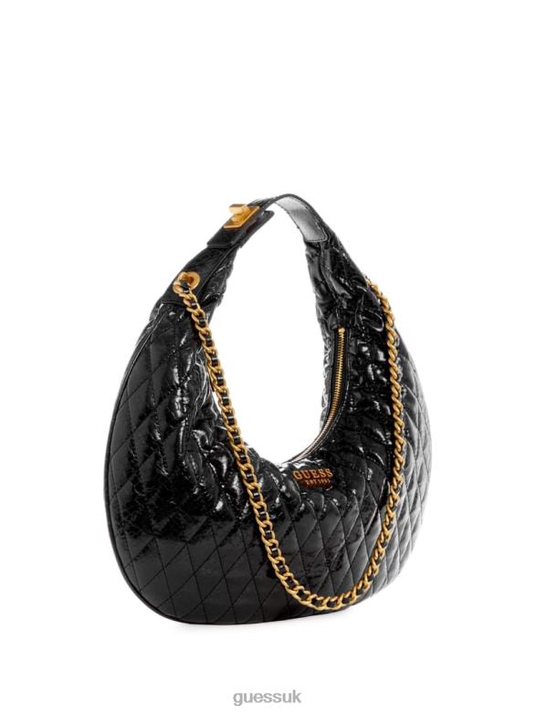 GUESS Women Dema Quilted Hobo Bag Black Floral Print Bags V28V63032