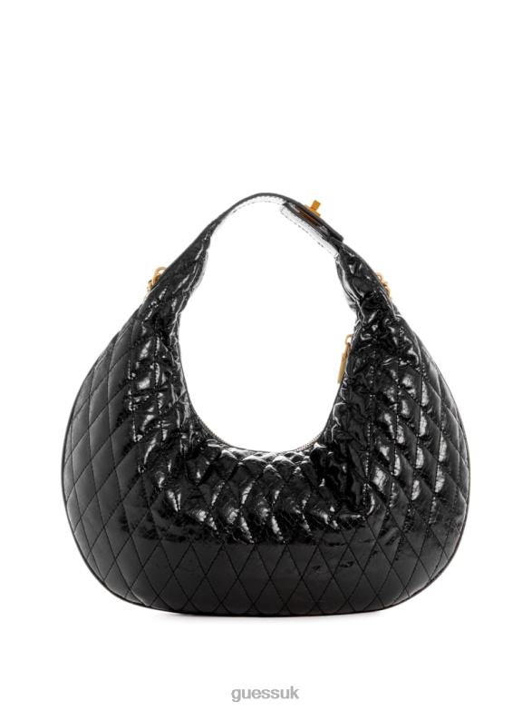 GUESS Women Dema Quilted Hobo Bag Black Floral Print Bags V28V63032
