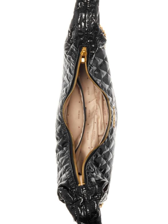 GUESS Women Dema Quilted Hobo Bag Black Floral Print Bags V28V63032