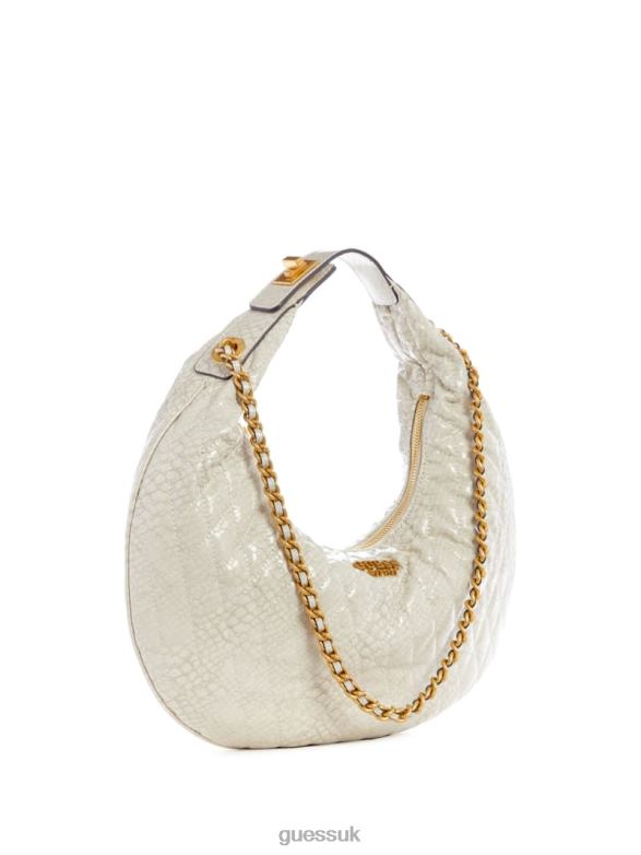 GUESS Women Dema Quilted Hobo Bag White Bags V28V62999