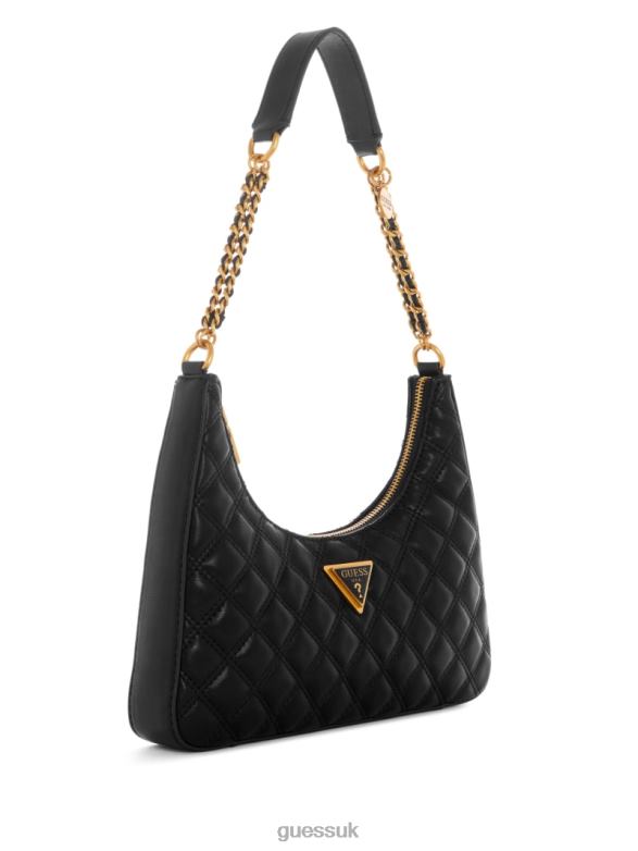 GUESS Women Giully Top-Zip Shoulder Bag Black Floral Print Bags V28V63017