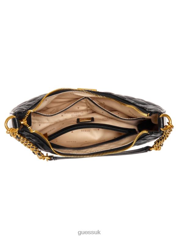 GUESS Women Giully Top-Zip Shoulder Bag Black Floral Print Bags V28V63017