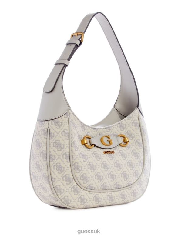 GUESS Women Izzy Quattro G Jacquard Hobo Bag Dove Logo Bags V28V63053