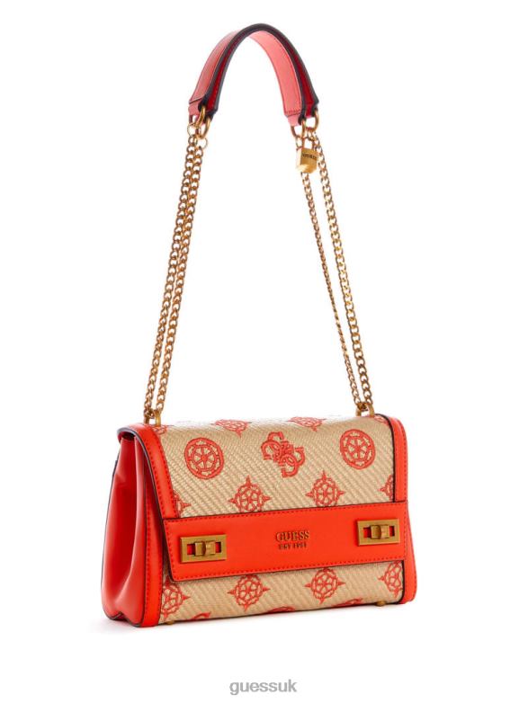 GUESS Women Katey Flap Shoulder Bag Natural/Flame Bags V28V62995
