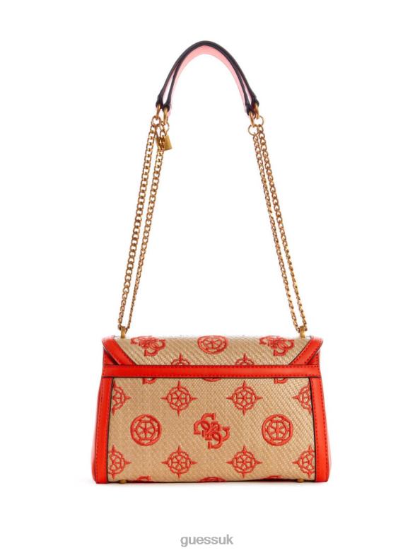 GUESS Women Katey Flap Shoulder Bag Natural/Flame Bags V28V62995