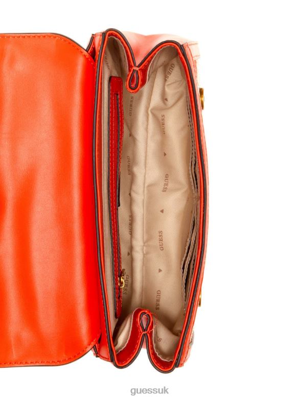 GUESS Women Katey Flap Shoulder Bag Natural/Flame Bags V28V62995