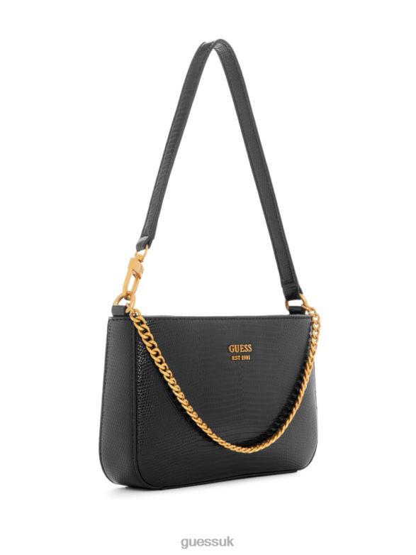 GUESS Women Katey Mini Lizard Shoulder Bag Black Floral Print Bags V28V63013