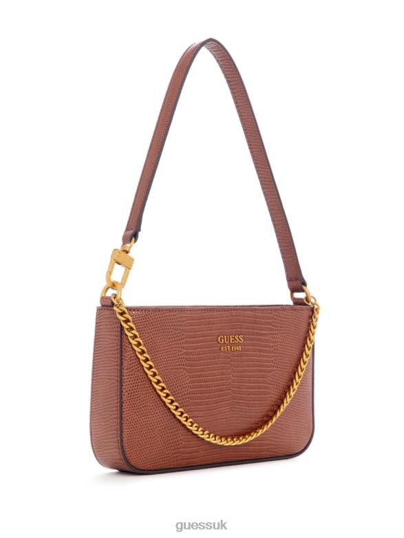 GUESS Women Katey Mini Lizard Shoulder Bag Cognac Bags V28V63011