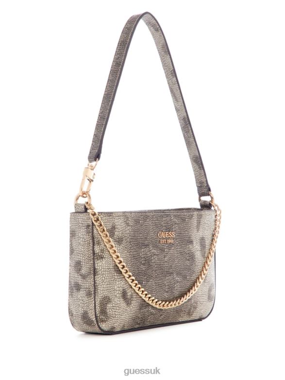 GUESS Women Katey Python Mini Top-Zip Shoulder Honey Dew Bags V28V63054