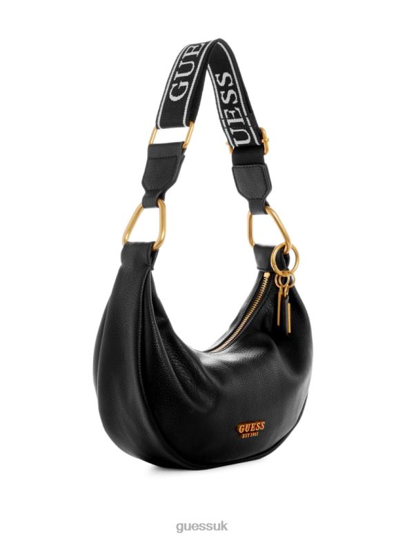 GUESS Women Natalya Mini Hobo Black Floral Print Bags V28V63019