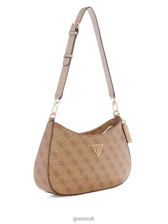GUESS Women Noelle Quattro G Shoulder Bag Latte Logo Bags V28V63010