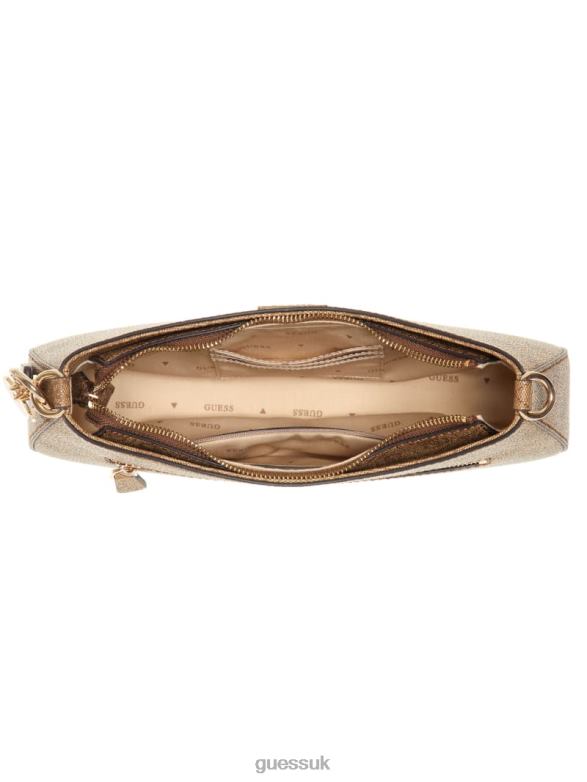 GUESS Women Noelle Quattro G Shoulder Bag Latte Logo Bags V28V63010