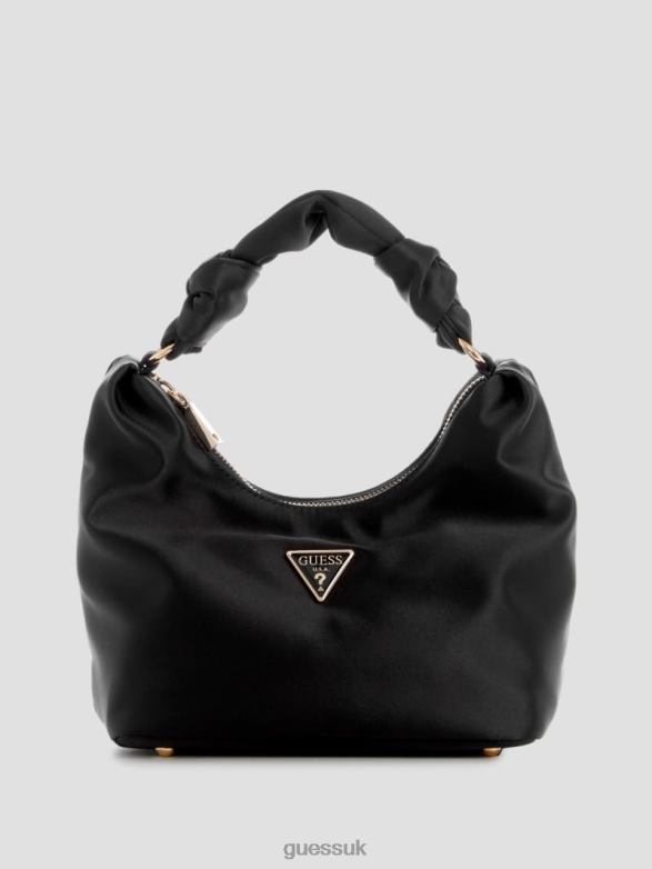 GUESS Women Velina Satin Hobo Bag Black Floral Print Bags V28V63014