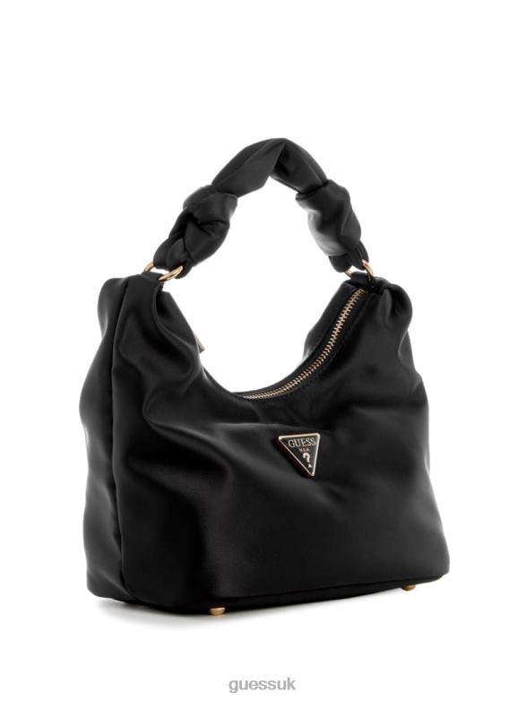 GUESS Women Velina Satin Hobo Bag Black Floral Print Bags V28V63014