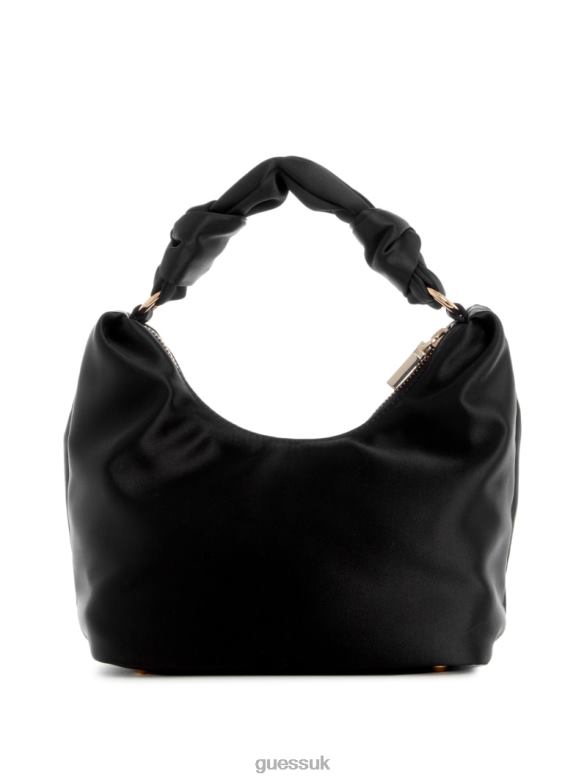GUESS Women Velina Satin Hobo Bag Black Floral Print Bags V28V63014