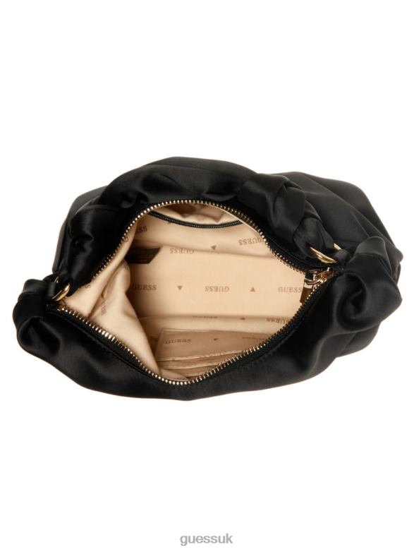 GUESS Women Velina Satin Hobo Bag Black Floral Print Bags V28V63014