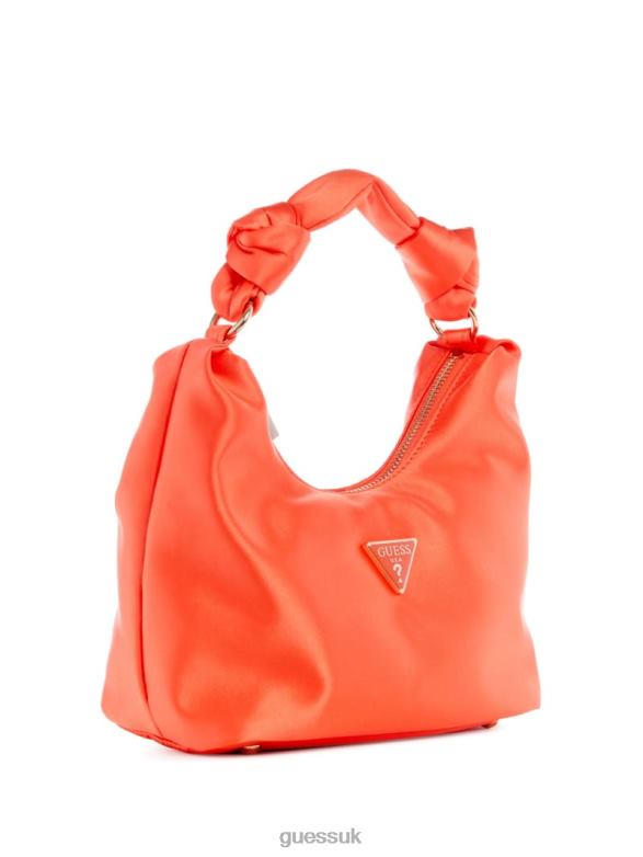 GUESS Women Velina Satin Hobo Bag Orange Bags V28V63038