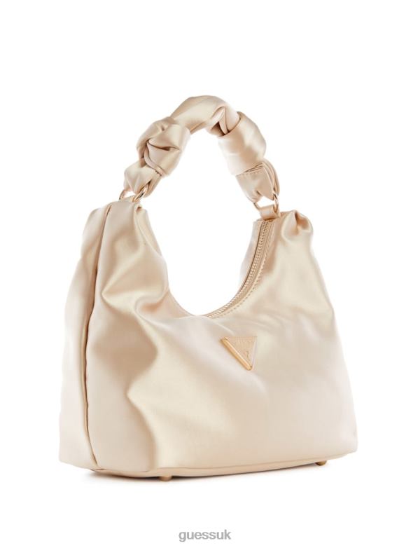 GUESS Women Velina Satin Hobo Bag Pale Gold Bags V28V63024