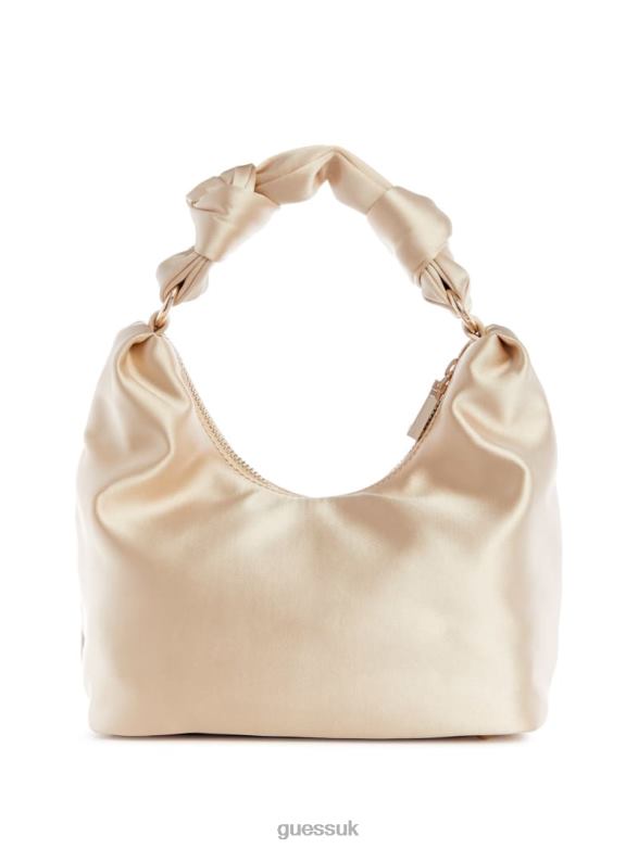 GUESS Women Velina Satin Hobo Bag Pale Gold Bags V28V63024