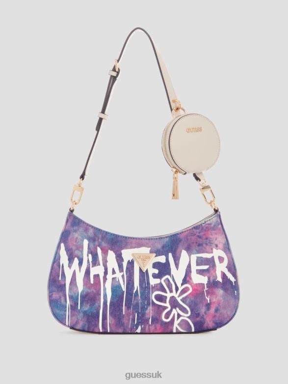 GUESS Women Whatever Graffiti Art Shoulder Bag Denim Tie Dye Bags V28V63048