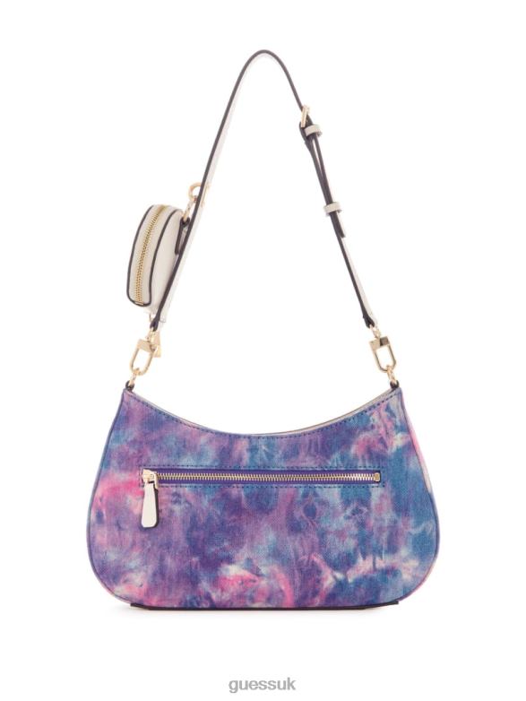 GUESS Women Whatever Graffiti Art Shoulder Bag Denim Tie Dye Bags V28V63048
