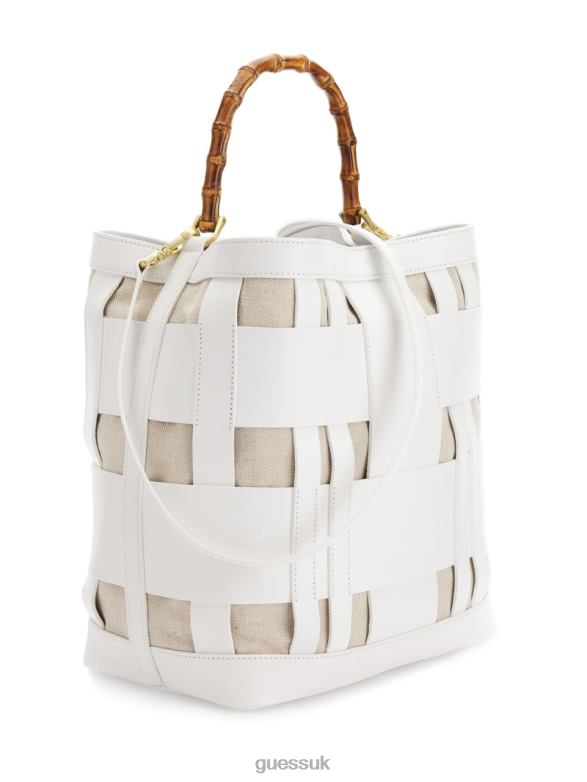 GUESS Women Aida Woven Leather Hobo Bag White Multi Bags V28V62838