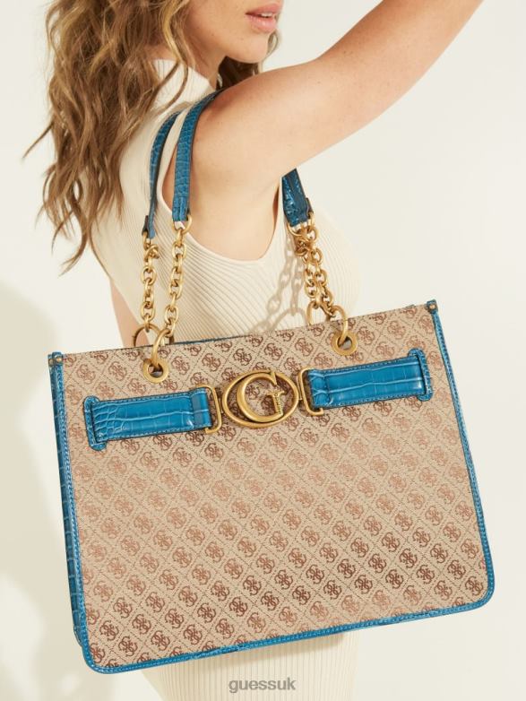 GUESS Women Aviana Tote Latte/Blue Bags V28V63121