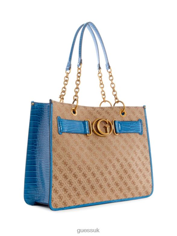 GUESS Women Aviana Tote Latte/Blue Bags V28V63121