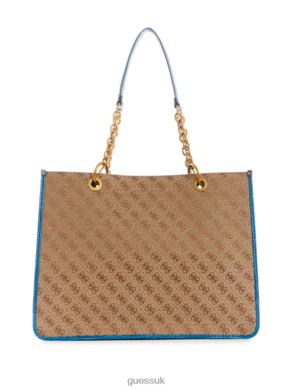 GUESS Women Aviana Tote Latte/Blue Bags V28V63121
